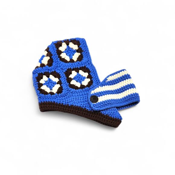 Miu Miu Crochet Wool Helmet with Face Mask Balaclava Blue White Brown NWOT $775 - Picture 1 of 6